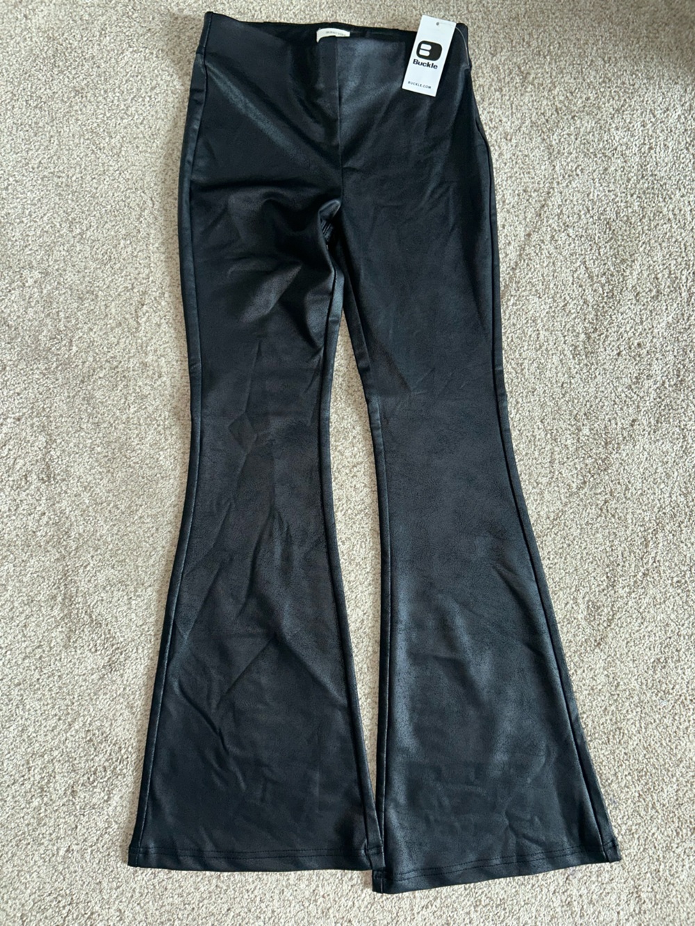 NWT Buckle Modish Rebel Youth Faux Leather Black Flared Pants Sz M
